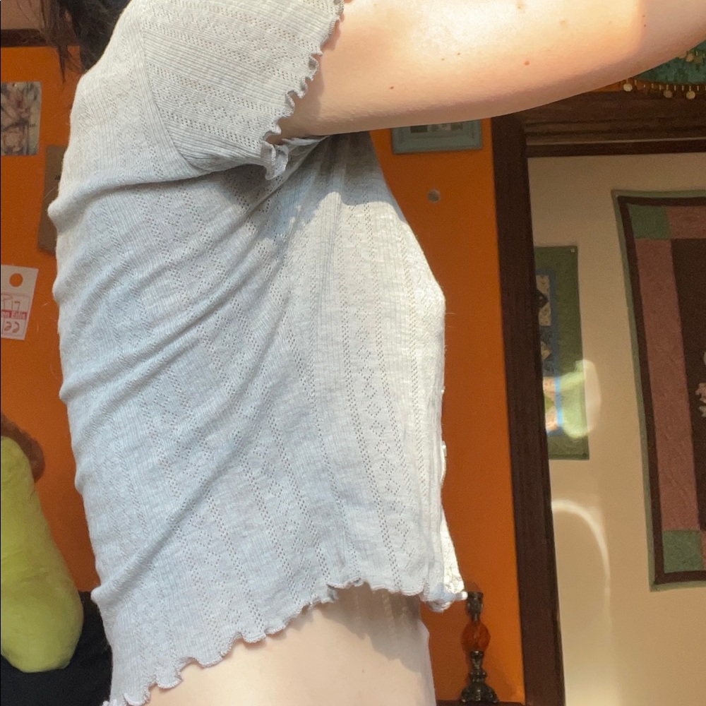 Grey Ruffle-Bordered Crop Top - Picture 2 of 3